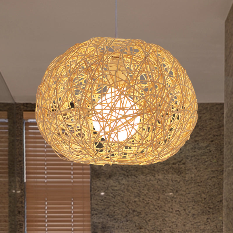 Brown/Ivory Bird‘s Nest Hanging Light Farmhouse Rattan Single Pendant Lamp over Table Clearhalo 'Ceiling Lights' 'Lighting' 'Pendant Lights' 767415_742c122d-566f-4441-abd8-b2a9ace74e20