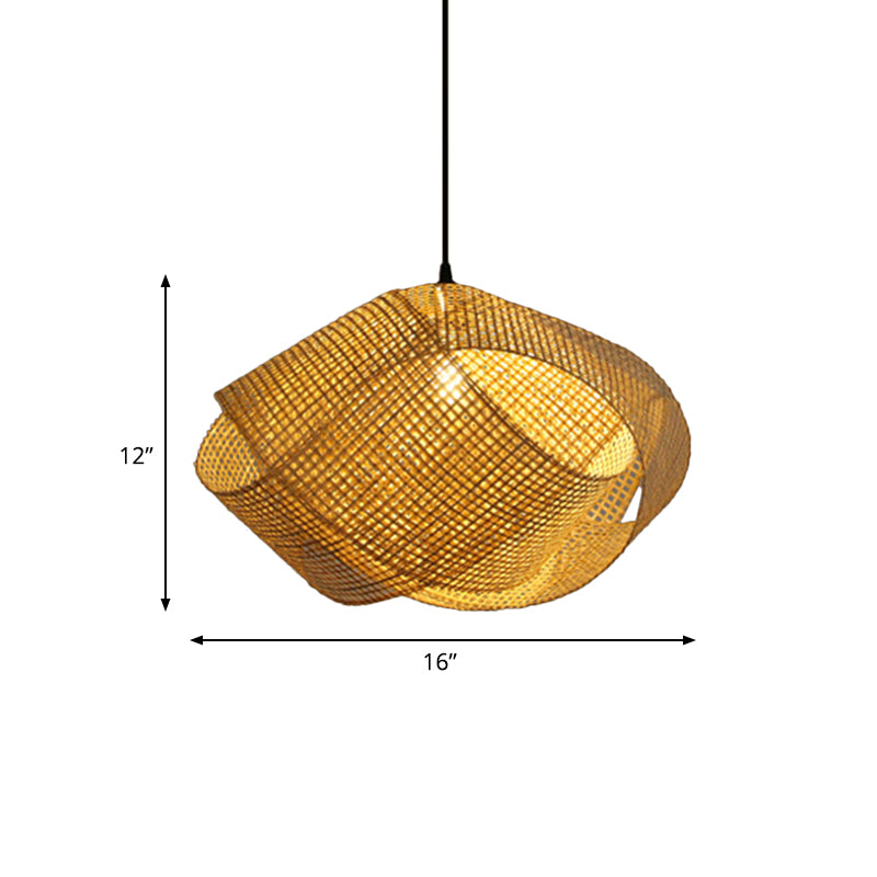 Asian Hand-Worked Hanging Pendant Light Rattan 16"/19.5" W 1 Light Indoor Ceiling Light with Twist Design in Beige Clearhalo 'Ceiling Lights' 'Pendant Lights' 'Pendants' Lighting' 767437