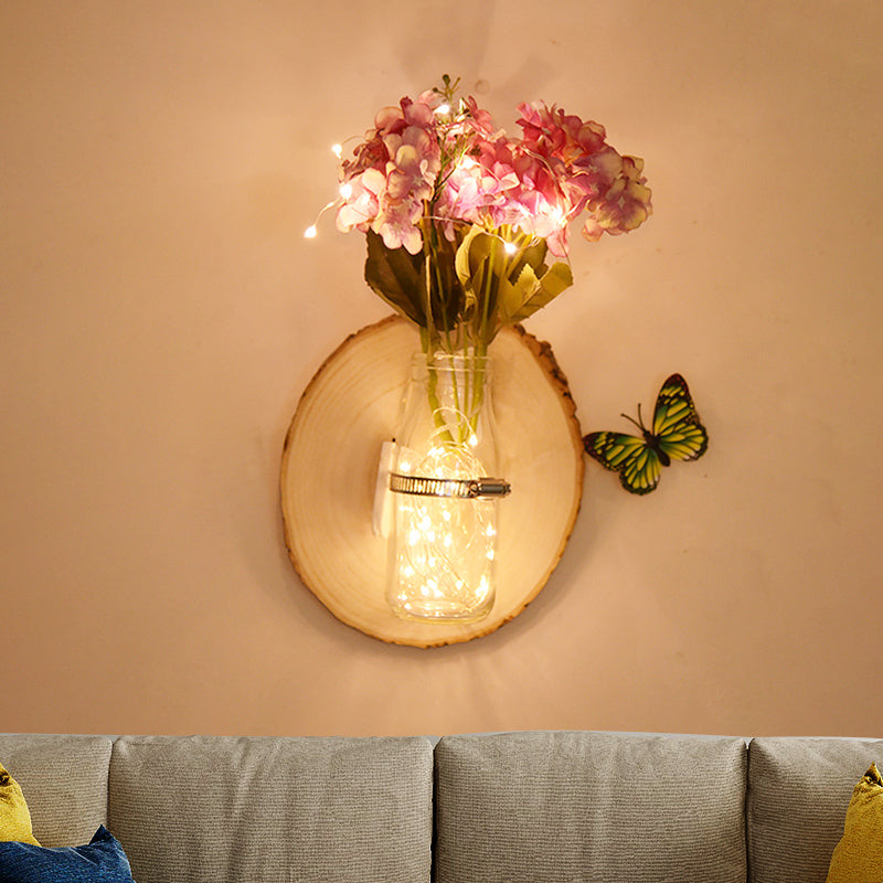 Multicolored Floral Wall String Light Rustic Clear Glass Shade Twinkle Light for Cafe Purple-Pink Clearhalo 'Wall Lamps & Sconces' 'Wall Lights' Lighting' 767444