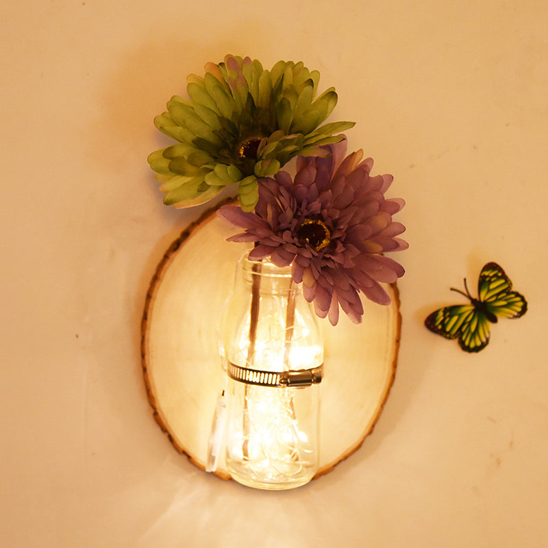 Multicolored Floral Wall String Light Rustic Clear Glass Shade Twinkle Light for Cafe Purple-Green Clearhalo 'Wall Lamps & Sconces' 'Wall Lights' Lighting' 767452