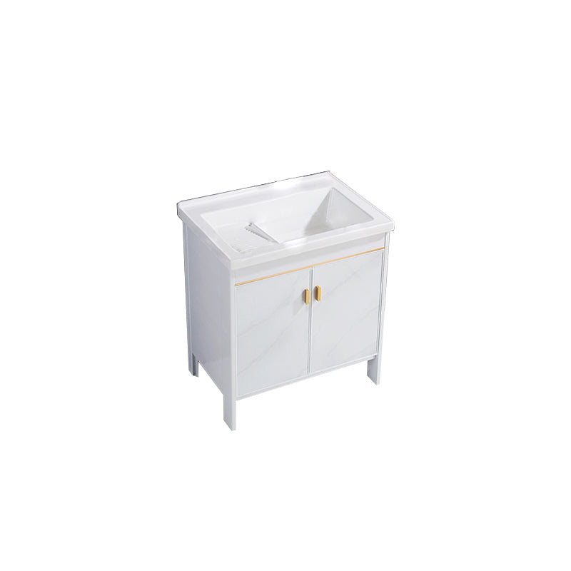 Freestanding White Vanity Rectangular Metal Frame Mirror Single Sink Bath Vanity with Door Bathroom Vanity Clearhalo 'Bathroom Remodel & Bathroom Fixtures' 'Bathroom Vanities' 'bathroom_vanities' 'Home Improvement' 'home_improvement' 'home_improvement_bathroom_vanities' 7678643