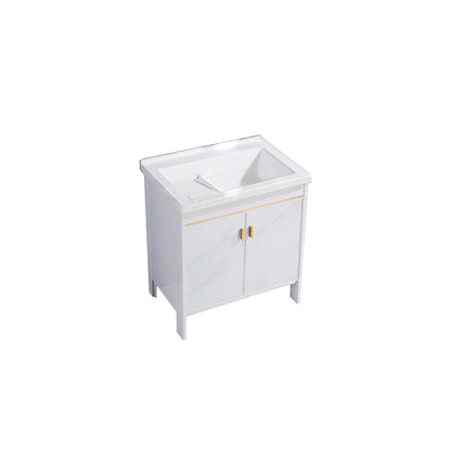 Freestanding White Vanity Rectangular Metal Frame Mirror Single Sink Bath Vanity with Door Bathroom Vanity Clearhalo 'Bathroom Remodel & Bathroom Fixtures' 'Bathroom Vanities' 'bathroom_vanities' 'Home Improvement' 'home_improvement' 'home_improvement_bathroom_vanities' 7678643