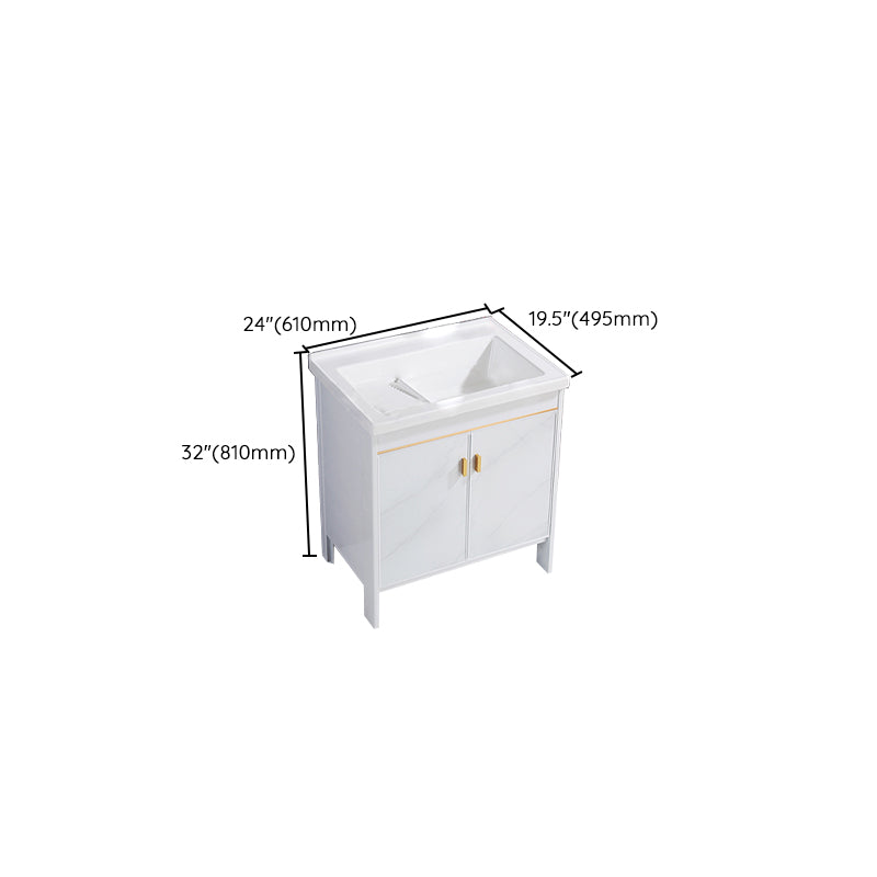 Freestanding White Vanity Rectangular Metal Frame Mirror Single Sink Bath Vanity with Door Clearhalo 'Bathroom Remodel & Bathroom Fixtures' 'Bathroom Vanities' 'bathroom_vanities' 'Home Improvement' 'home_improvement' 'home_improvement_bathroom_vanities' 7678649