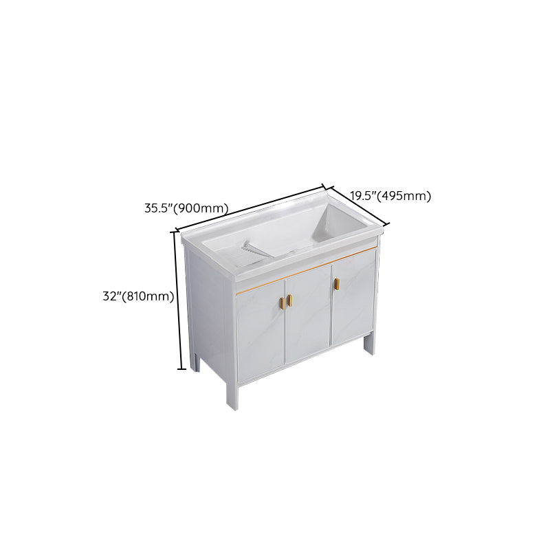 Freestanding White Vanity Rectangular Metal Frame Mirror Single Sink Bath Vanity with Door Clearhalo 'Bathroom Remodel & Bathroom Fixtures' 'Bathroom Vanities' 'bathroom_vanities' 'Home Improvement' 'home_improvement' 'home_improvement_bathroom_vanities' 7678652