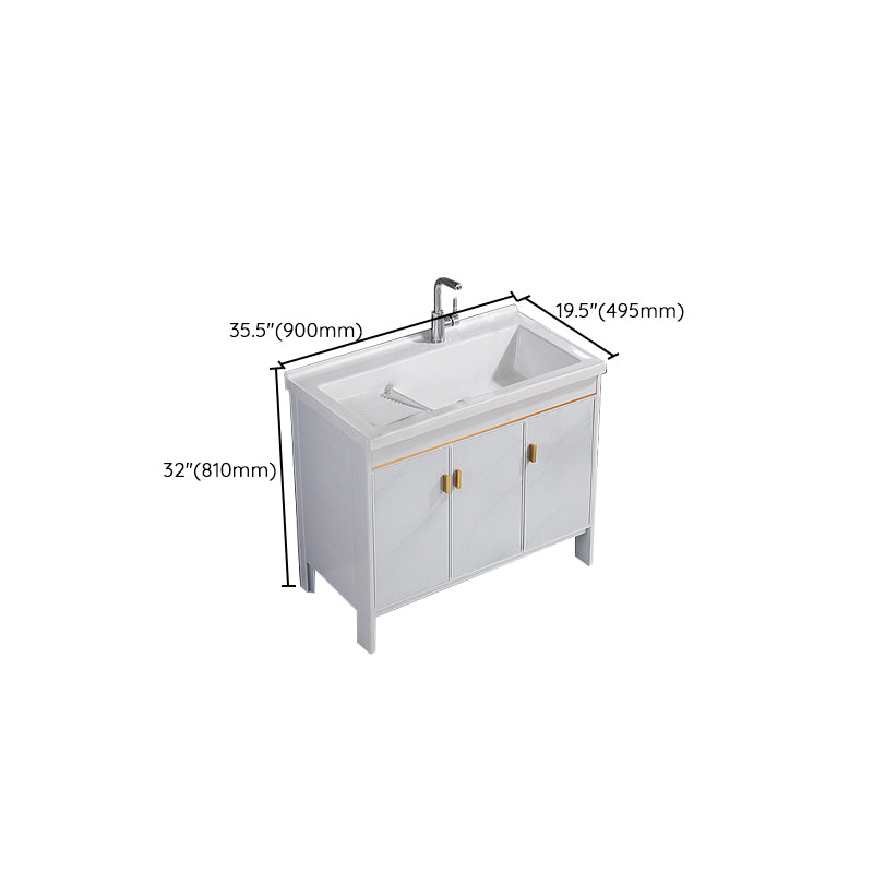 Freestanding White Vanity Rectangular Metal Frame Mirror Single Sink Bath Vanity with Door Clearhalo 'Bathroom Remodel & Bathroom Fixtures' 'Bathroom Vanities' 'bathroom_vanities' 'Home Improvement' 'home_improvement' 'home_improvement_bathroom_vanities' 7678657