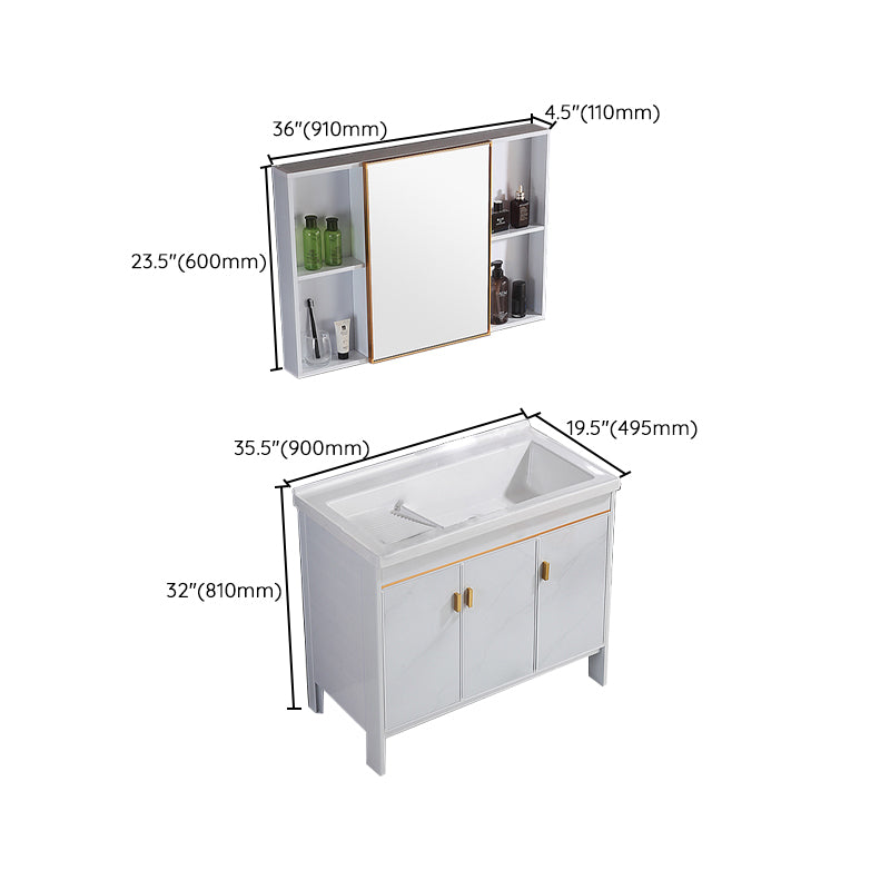 Freestanding White Vanity Rectangular Metal Frame Mirror Single Sink Bath Vanity with Door Clearhalo 'Bathroom Remodel & Bathroom Fixtures' 'Bathroom Vanities' 'bathroom_vanities' 'Home Improvement' 'home_improvement' 'home_improvement_bathroom_vanities' 7678662