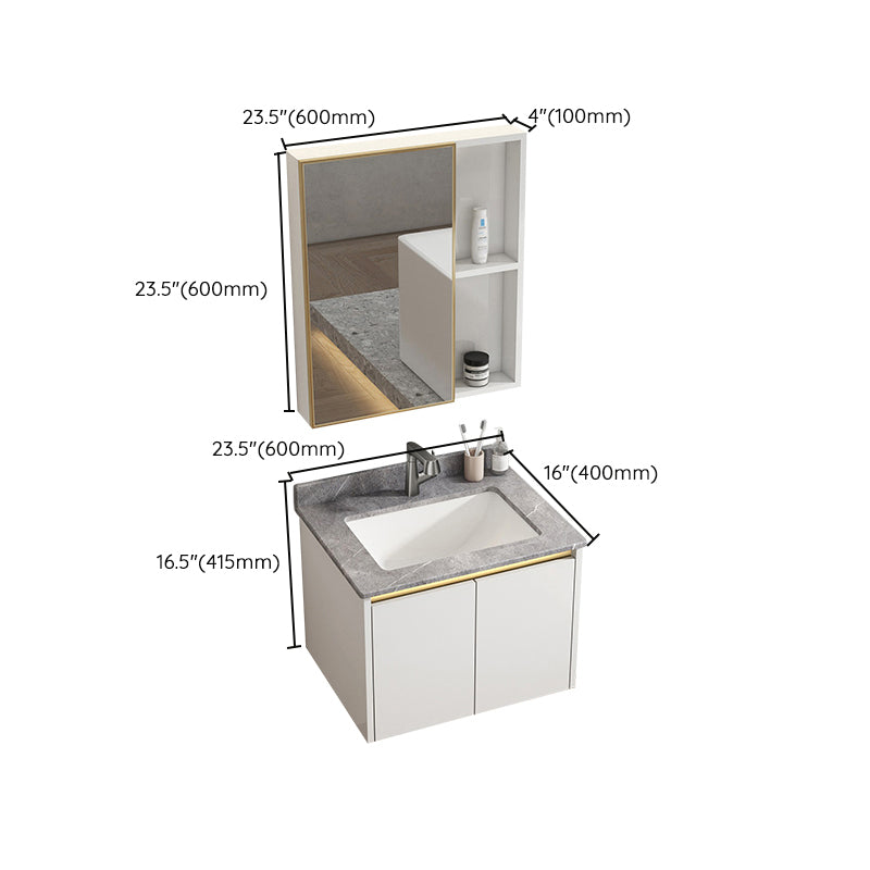White Metal Frame Vanity 2 Doors Wall Mount Single Sink Mirror Faucet Rectangular Vanity Clearhalo 'Bathroom Remodel & Bathroom Fixtures' 'Bathroom Vanities' 'bathroom_vanities' 'Home Improvement' 'home_improvement' 'home_improvement_bathroom_vanities' 7678690