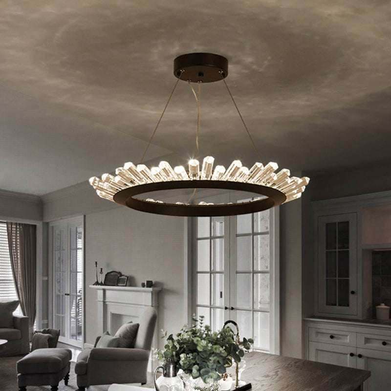 Black/Gold Ring Pendant Chandelier Modern Crystal Accent LED Pendant Light Fixture in White/Warm Light for Living Room, 19.5"/23.5" Wide Clearhalo 'Ceiling Lights' 'Chandeliers' 'Modern Chandeliers' 'Modern' Lighting' 767943