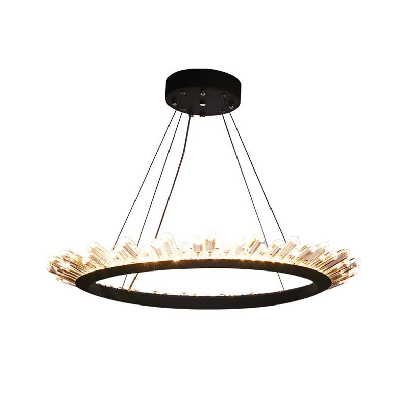 Black/Gold Ring Pendant Chandelier Modern Crystal Accent LED Pendant Light Fixture in White/Warm Light for Living Room, 19.5"/23.5" Wide Clearhalo 'Ceiling Lights' 'Chandeliers' 'Modern Chandeliers' 'Modern' Lighting' 767945