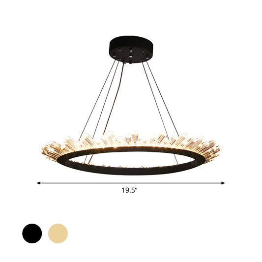 Black/Gold Ring Pendant Chandelier Modern Crystal Accent LED Pendant Light Fixture in White/Warm Light for Living Room, 19.5"/23.5" Wide Clearhalo 'Ceiling Lights' 'Chandeliers' 'Modern Chandeliers' 'Modern' Lighting' 767946