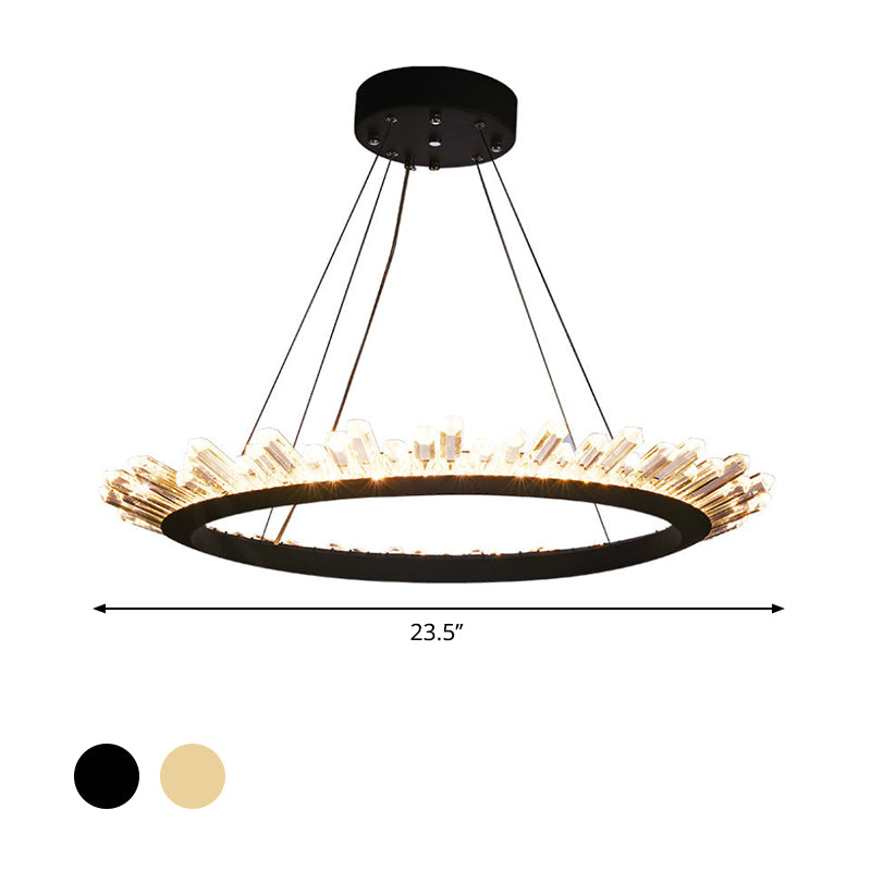 Black/Gold Ring Pendant Chandelier Modern Crystal Accent LED Pendant Light Fixture in White/Warm Light for Living Room, 19.5"/23.5" Wide Clearhalo 'Ceiling Lights' 'Chandeliers' 'Modern Chandeliers' 'Modern' Lighting' 767947