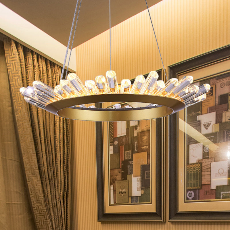 Black/Gold Ring Pendant Chandelier Modern Crystal Accent LED Pendant Light Fixture in White/Warm Light for Living Room, 19.5"/23.5" Wide Gold Clearhalo 'Ceiling Lights' 'Chandeliers' 'Modern Chandeliers' 'Modern' Lighting' 767948