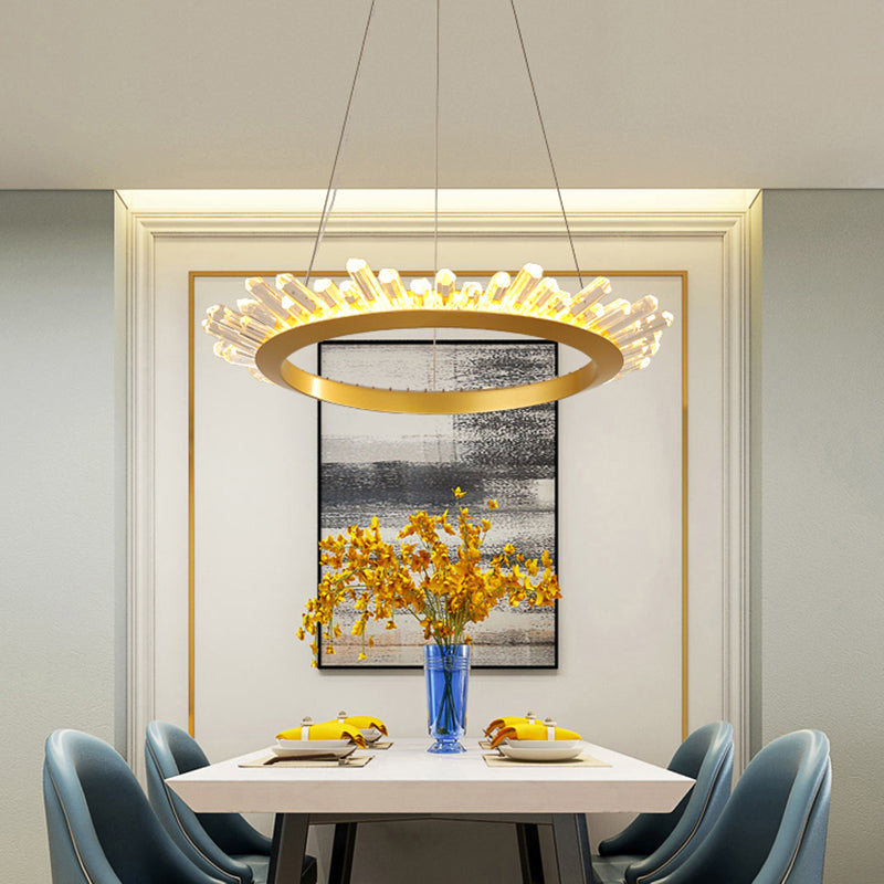 Black/Gold Ring Pendant Chandelier Modern Crystal Accent LED Pendant Light Fixture in White/Warm Light for Living Room, 19.5"/23.5" Wide Clearhalo 'Ceiling Lights' 'Chandeliers' 'Modern Chandeliers' 'Modern' Lighting' 767949