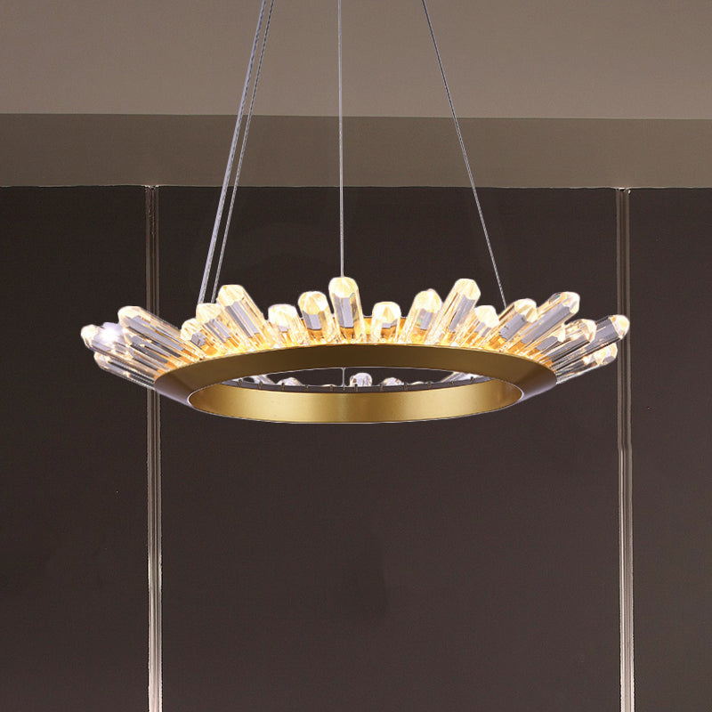 Black/Gold Ring Pendant Chandelier Modern Crystal Accent LED Pendant Light Fixture in White/Warm Light for Living Room, 19.5"/23.5" Wide Clearhalo 'Ceiling Lights' 'Chandeliers' 'Modern Chandeliers' 'Modern' Lighting' 767950