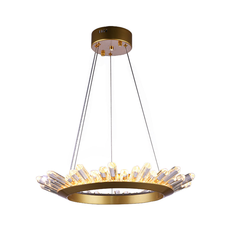 Black/Gold Ring Pendant Chandelier Modern Crystal Accent LED Pendant Light Fixture in White/Warm Light for Living Room, 19.5"/23.5" Wide Clearhalo 'Ceiling Lights' 'Chandeliers' 'Modern Chandeliers' 'Modern' Lighting' 767951