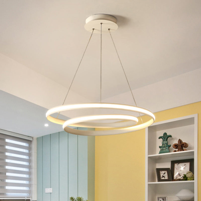 23"/31.5" Wide LED Dining Room Chandelier Light with Whirl Acrylic Shade Black/White Ceiling Pendant in Warm/White Light White Clearhalo 'Ceiling Lights' 'Chandeliers' 'Modern Chandeliers' 'Modern' Lighting' 767983