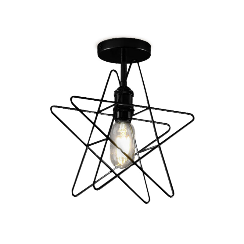 1 Bulb Star Cage Semi Flush Light Industrial Vintage Black/Gold Metallic Semi Flush Mount Lighting for Corridor Clearhalo 'Ceiling Lights' 'Close To Ceiling Lights' 'Close to ceiling' 'Semi-flushmount' Lighting' 768040