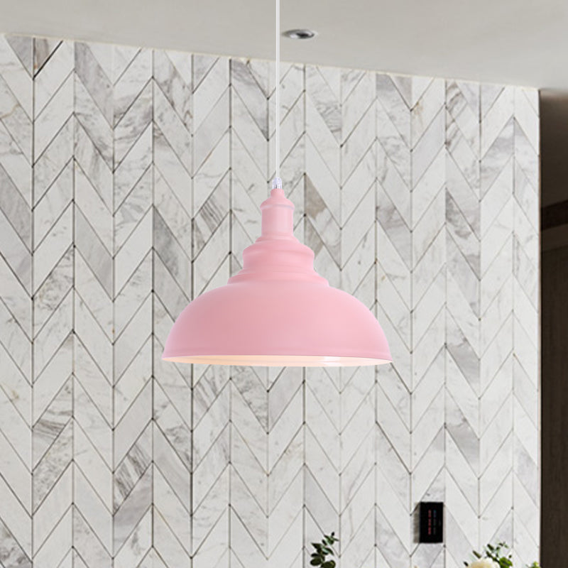 1 Bulb Bowl Hanging Fixture Industrial Stylish Pink/Yellow Metal Pendant Lamp for Living Room Clearhalo 'Ceiling Lights' 'Modern Pendants' 'Modern' 'Pendant Lights' 'Pendants' Lighting' 768094