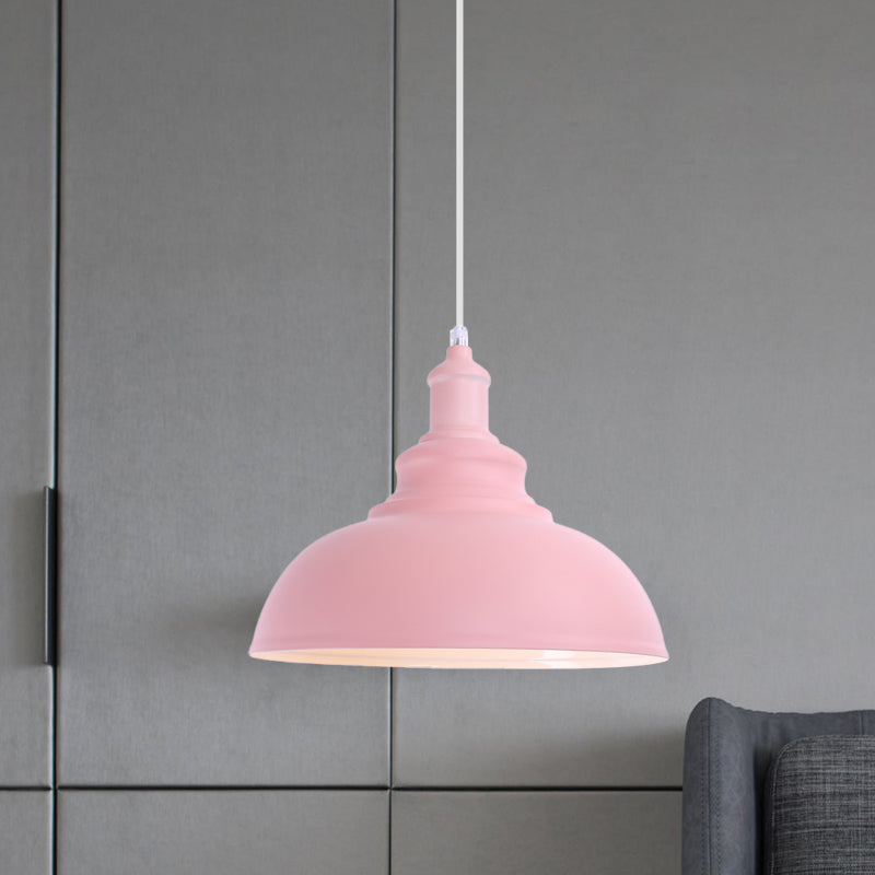 1 Bulb Bowl Hanging Fixture Industrial Stylish Pink/Yellow Metal Pendant Lamp for Living Room Clearhalo 'Ceiling Lights' 'Modern Pendants' 'Modern' 'Pendant Lights' 'Pendants' Lighting' 768095