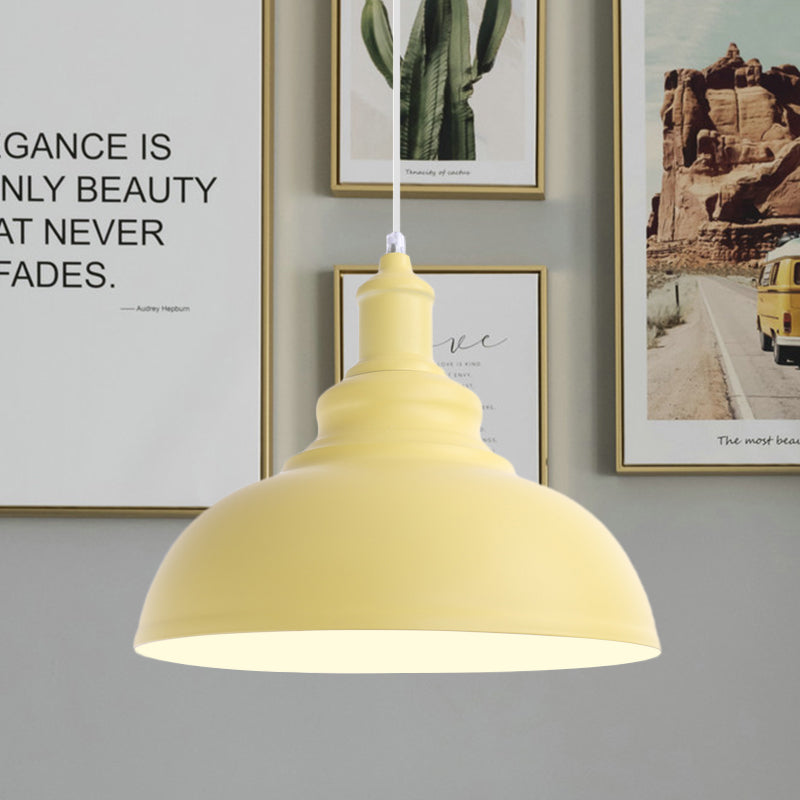 1 Bulb Bowl Hanging Fixture Industrial Stylish Pink/Yellow Metal Pendant Lamp for Living Room Yellow Clearhalo 'Ceiling Lights' 'Modern Pendants' 'Modern' 'Pendant Lights' 'Pendants' Lighting' 768097
