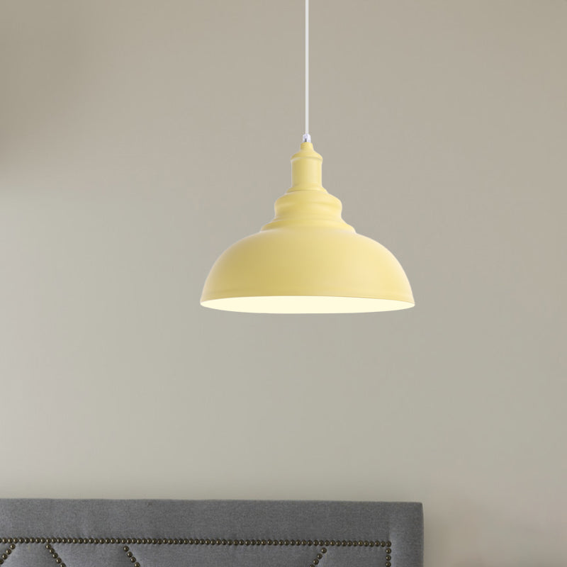 1 Bulb Bowl Hanging Fixture Industrial Stylish Pink/Yellow Metal Pendant Lamp for Living Room Clearhalo 'Ceiling Lights' 'Modern Pendants' 'Modern' 'Pendant Lights' 'Pendants' Lighting' 768098