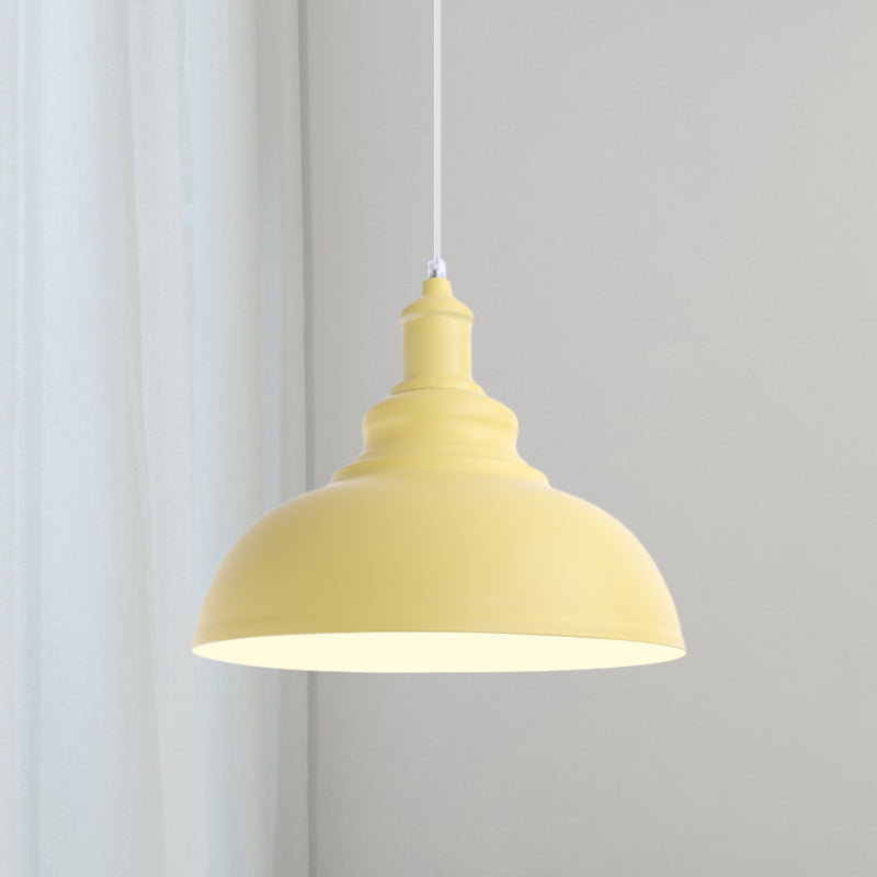 1 Bulb Bowl Hanging Fixture Industrial Stylish Pink/Yellow Metal Pendant Lamp for Living Room Clearhalo 'Ceiling Lights' 'Modern Pendants' 'Modern' 'Pendant Lights' 'Pendants' Lighting' 768099