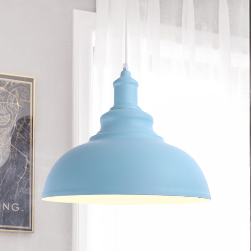 1 Bulb Bowl Hanging Fixture Industrial Stylish Pink/Yellow Metal Pendant Lamp for Living Room Blue Clearhalo 'Ceiling Lights' 'Modern Pendants' 'Modern' 'Pendant Lights' 'Pendants' Lighting' 768101
