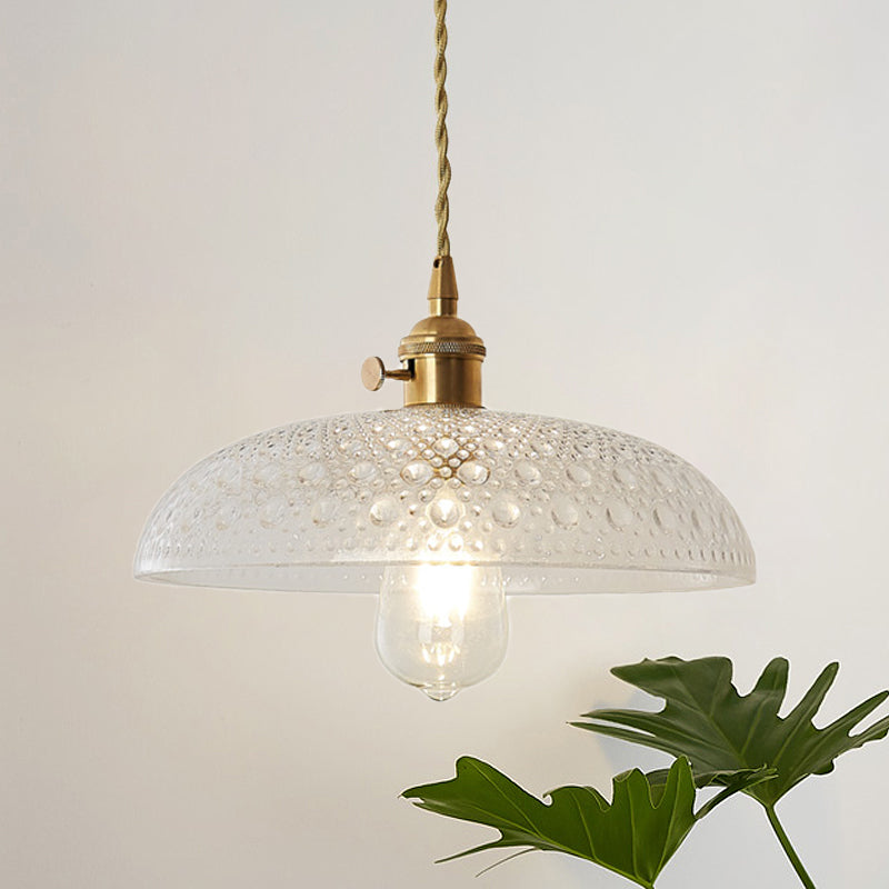 Dome Hanging Ceiling Light with Textured Shade Clear Glass Retro Vintage 1 Light Pendant Light Clear Clearhalo 'Ceiling Lights' 'Close To Ceiling Lights' 'Glass shade' 'Glass' 'Industrial Pendants' 'Industrial' 'Middle Century Pendants' 'Pendant Lights' 'Pendants' 'Tiffany' Lighting' 768115
