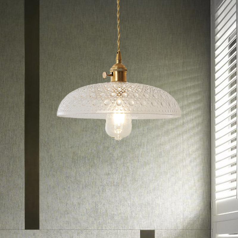 Dome Hanging Ceiling Light with Textured Shade Clear Glass Retro Vintage 1 Light Pendant Light Clearhalo 'Ceiling Lights' 'Close To Ceiling Lights' 'Glass shade' 'Glass' 'Industrial Pendants' 'Industrial' 'Middle Century Pendants' 'Pendant Lights' 'Pendants' 'Tiffany' Lighting' 768117