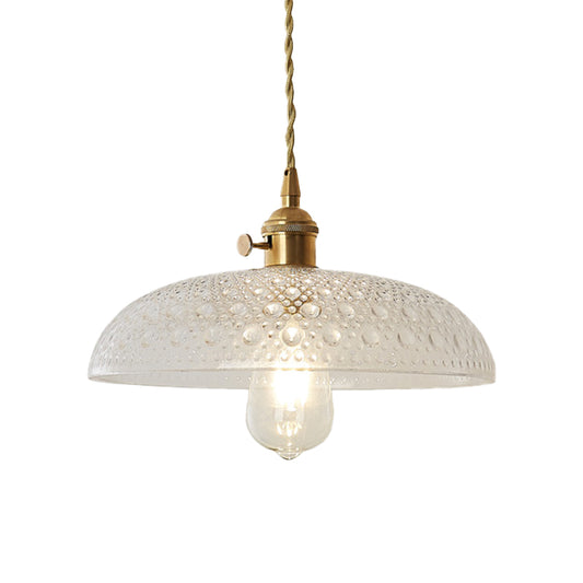 Dome Hanging Ceiling Light with Textured Shade Clear Glass Retro Vintage 1 Light Pendant Light Clearhalo 'Ceiling Lights' 'Close To Ceiling Lights' 'Glass shade' 'Glass' 'Industrial Pendants' 'Industrial' 'Middle Century Pendants' 'Pendant Lights' 'Pendants' 'Tiffany' Lighting' 768118