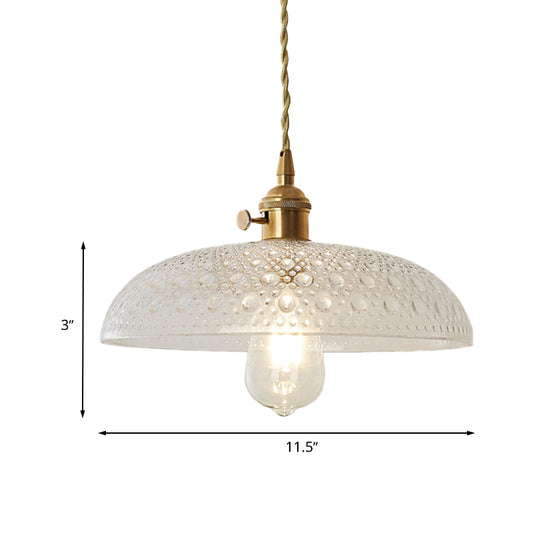 Dome Hanging Ceiling Light with Textured Shade Clear Glass Retro Vintage 1 Light Pendant Light Clearhalo 'Ceiling Lights' 'Close To Ceiling Lights' 'Glass shade' 'Glass' 'Industrial Pendants' 'Industrial' 'Middle Century Pendants' 'Pendant Lights' 'Pendants' 'Tiffany' Lighting' 768119