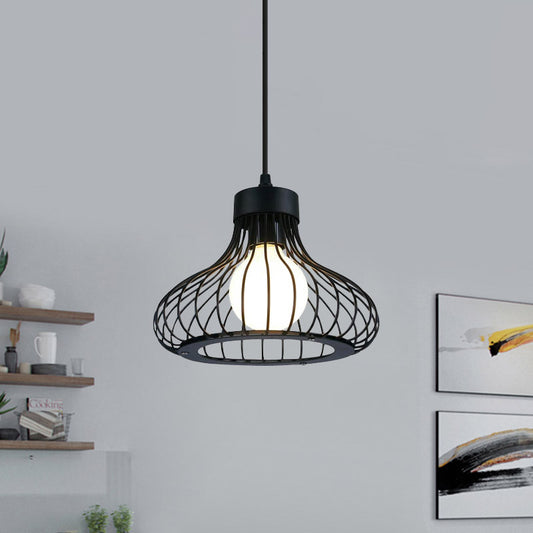 1 Light Onion Ceiling Hanging Light with Wire Cage Retro Black Metal Pendant Lighting for Kitchen Clearhalo 'Art Deco Pendants' 'Black' 'Cast Iron' 'Ceiling Lights' 'Ceramic' 'Crystal' 'Industrial Pendants' 'Industrial' 'Metal' 'Middle Century Pendants' 'Pendant Lights' 'Pendants' 'Rustic Pendants' 'Tiffany' Lighting' 768155