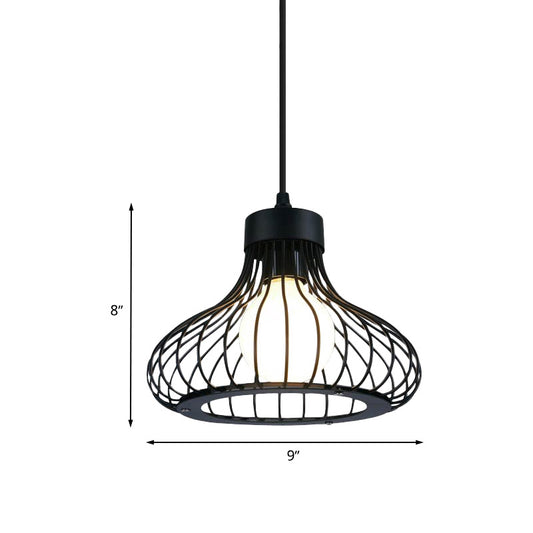 1 Light Onion Ceiling Hanging Light with Wire Cage Retro Black Metal Pendant Lighting for Kitchen Clearhalo 'Art Deco Pendants' 'Black' 'Cast Iron' 'Ceiling Lights' 'Ceramic' 'Crystal' 'Industrial Pendants' 'Industrial' 'Metal' 'Middle Century Pendants' 'Pendant Lights' 'Pendants' 'Rustic Pendants' 'Tiffany' Lighting' 768158