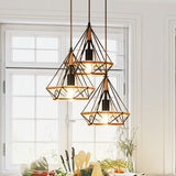 Industrial Stylish Diamond Cage Pendant Lamp 3 Lights Metal and Rope Hanging Lamp with Round/Linear Canopy in Black Clearhalo 'Art Deco Pendants' 'Black' 'Cast Iron' 'Ceiling Lights' 'Ceramic' 'Crystal' 'Industrial Pendants' 'Industrial' 'Metal' 'Middle Century Pendants' 'Pendant Lights' 'Pendants' 'Rustic Pendants' 'Tiffany' Lighting' 768165