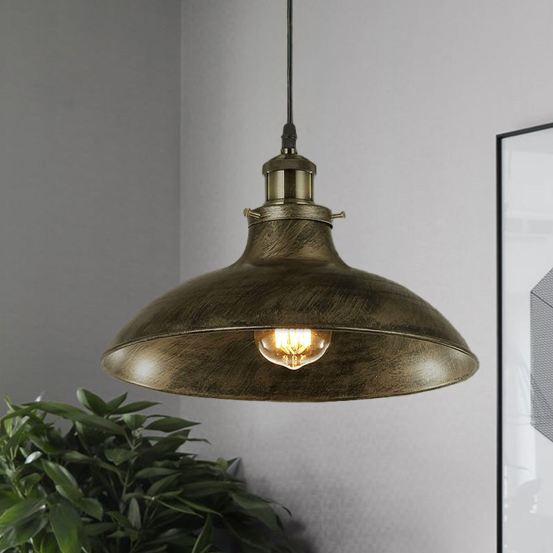 Antique Stylish Bowl Pendant Lamp 12"/14" W 1 Light Wrought Iron Hanging Fixture with Plug in Cord in Black/Grey Antique Brass Clearhalo 'Art Deco Pendants' 'Black' 'Cast Iron' 'Ceiling Lights' 'Ceramic' 'Crystal' 'Industrial Pendants' 'Industrial' 'Metal' 'Middle Century Pendants' 'Pendant Lights' 'Pendants' 'Rustic Pendants' 'Tiffany' Lighting' 768235