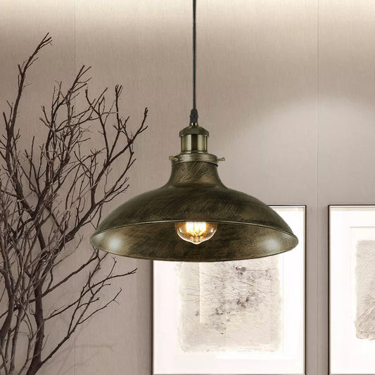 Antique Stylish Bowl Pendant Lamp 12"/14" W 1 Light Wrought Iron Hanging Fixture with Plug in Cord in Black/Grey Clearhalo 'Art Deco Pendants' 'Black' 'Cast Iron' 'Ceiling Lights' 'Ceramic' 'Crystal' 'Industrial Pendants' 'Industrial' 'Metal' 'Middle Century Pendants' 'Pendant Lights' 'Pendants' 'Rustic Pendants' 'Tiffany' Lighting' 768237