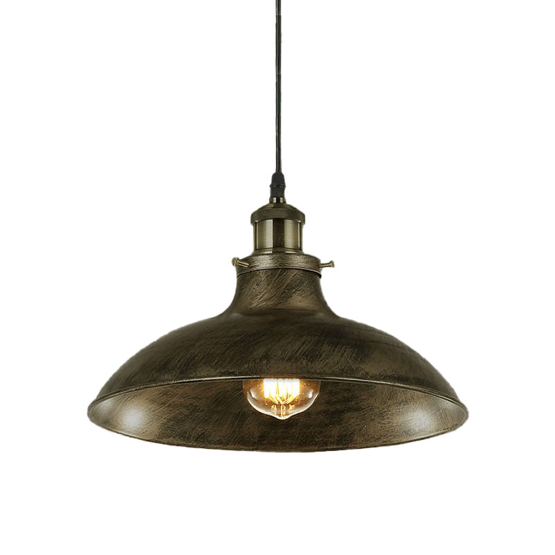 Antique Stylish Bowl Pendant Lamp 12"/14" W 1 Light Wrought Iron Hanging Fixture with Plug in Cord in Black/Grey Clearhalo 'Art Deco Pendants' 'Black' 'Cast Iron' 'Ceiling Lights' 'Ceramic' 'Crystal' 'Industrial Pendants' 'Industrial' 'Metal' 'Middle Century Pendants' 'Pendant Lights' 'Pendants' 'Rustic Pendants' 'Tiffany' Lighting' 768238