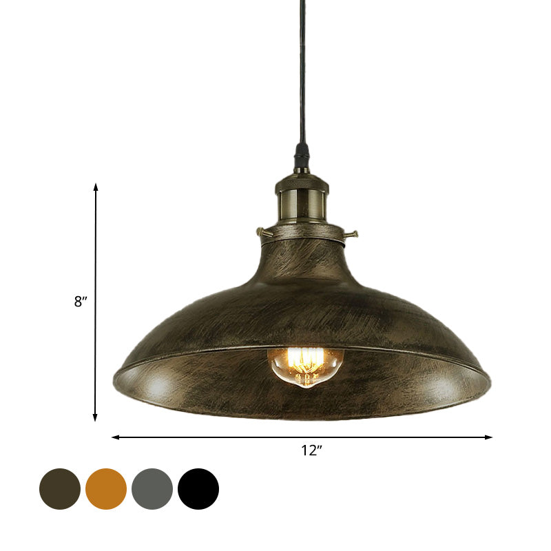Antique Stylish Bowl Pendant Lamp 12"/14" W 1 Light Wrought Iron Hanging Fixture with Plug in Cord in Black/Grey Clearhalo 'Art Deco Pendants' 'Black' 'Cast Iron' 'Ceiling Lights' 'Ceramic' 'Crystal' 'Industrial Pendants' 'Industrial' 'Metal' 'Middle Century Pendants' 'Pendant Lights' 'Pendants' 'Rustic Pendants' 'Tiffany' Lighting' 768239