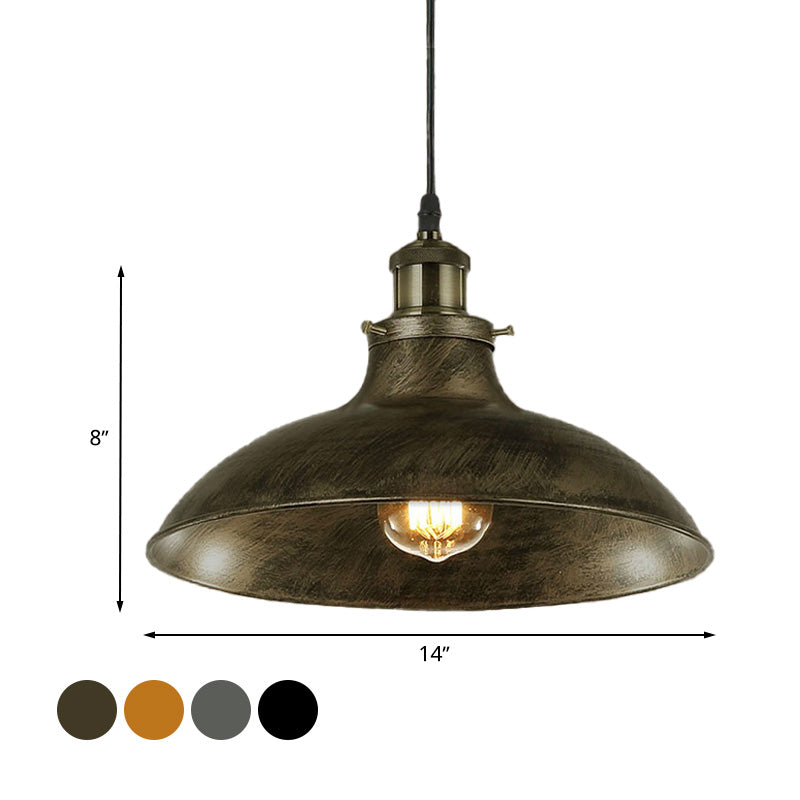 Antique Stylish Bowl Pendant Lamp 12"/14" W 1 Light Wrought Iron Hanging Fixture with Plug in Cord in Black/Grey Clearhalo 'Art Deco Pendants' 'Black' 'Cast Iron' 'Ceiling Lights' 'Ceramic' 'Crystal' 'Industrial Pendants' 'Industrial' 'Metal' 'Middle Century Pendants' 'Pendant Lights' 'Pendants' 'Rustic Pendants' 'Tiffany' Lighting' 768240