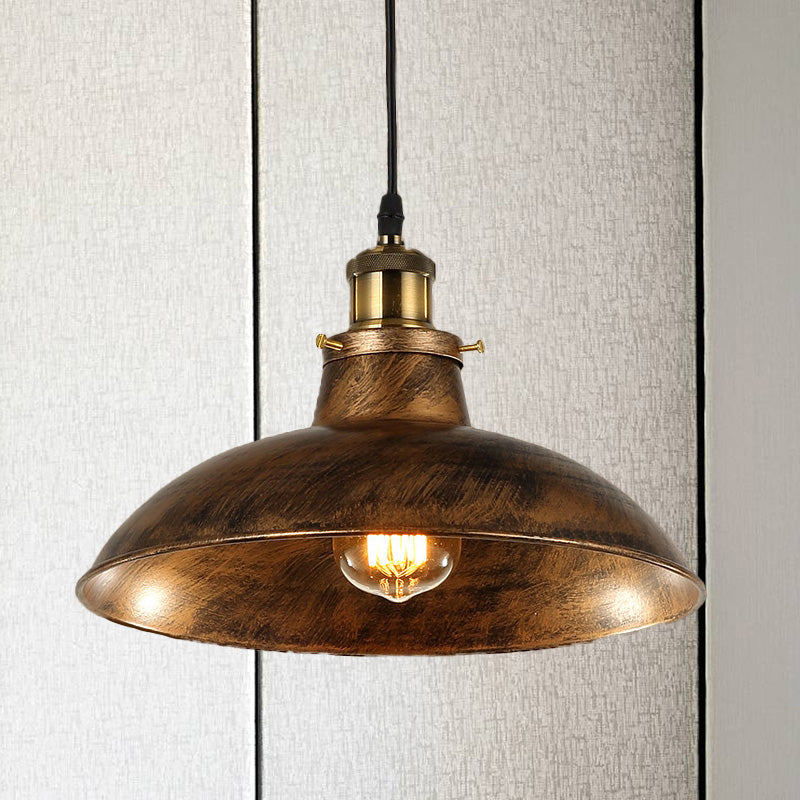 Antique Stylish Bowl Pendant Lamp 12"/14" W 1 Light Wrought Iron Hanging Fixture with Plug in Cord in Black/Grey Rust Clearhalo 'Art Deco Pendants' 'Black' 'Cast Iron' 'Ceiling Lights' 'Ceramic' 'Crystal' 'Industrial Pendants' 'Industrial' 'Metal' 'Middle Century Pendants' 'Pendant Lights' 'Pendants' 'Rustic Pendants' 'Tiffany' Lighting' 768241