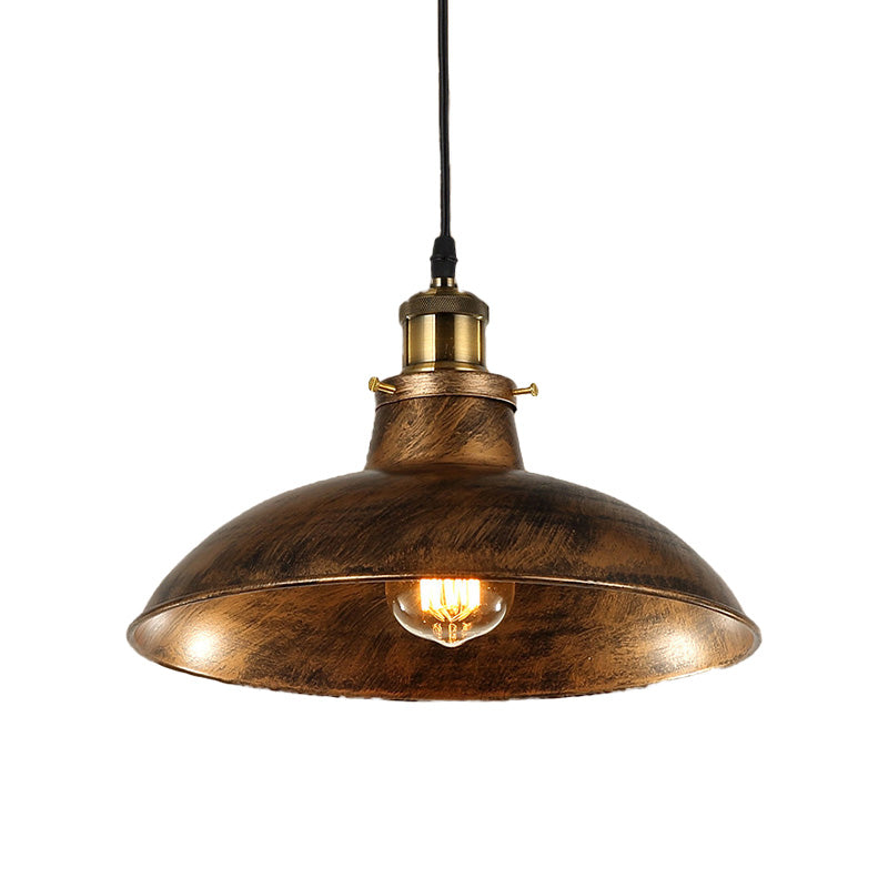 Antique Stylish Bowl Pendant Lamp 12"/14" W 1 Light Wrought Iron Hanging Fixture with Plug in Cord in Black/Grey Clearhalo 'Art Deco Pendants' 'Black' 'Cast Iron' 'Ceiling Lights' 'Ceramic' 'Crystal' 'Industrial Pendants' 'Industrial' 'Metal' 'Middle Century Pendants' 'Pendant Lights' 'Pendants' 'Rustic Pendants' 'Tiffany' Lighting' 768244