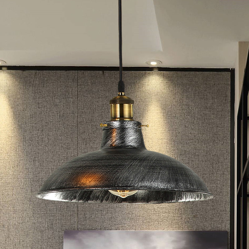 Antique Stylish Bowl Pendant Lamp 12"/14" W 1 Light Wrought Iron Hanging Fixture with Plug in Cord in Black/Grey Grey Clearhalo 'Art Deco Pendants' 'Black' 'Cast Iron' 'Ceiling Lights' 'Ceramic' 'Crystal' 'Industrial Pendants' 'Industrial' 'Metal' 'Middle Century Pendants' 'Pendant Lights' 'Pendants' 'Rustic Pendants' 'Tiffany' Lighting' 768245