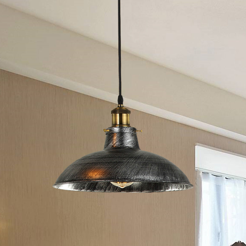Antique Stylish Bowl Pendant Lamp 12"/14" W 1 Light Wrought Iron Hanging Fixture with Plug in Cord in Black/Grey Clearhalo 'Art Deco Pendants' 'Black' 'Cast Iron' 'Ceiling Lights' 'Ceramic' 'Crystal' 'Industrial Pendants' 'Industrial' 'Metal' 'Middle Century Pendants' 'Pendant Lights' 'Pendants' 'Rustic Pendants' 'Tiffany' Lighting' 768246
