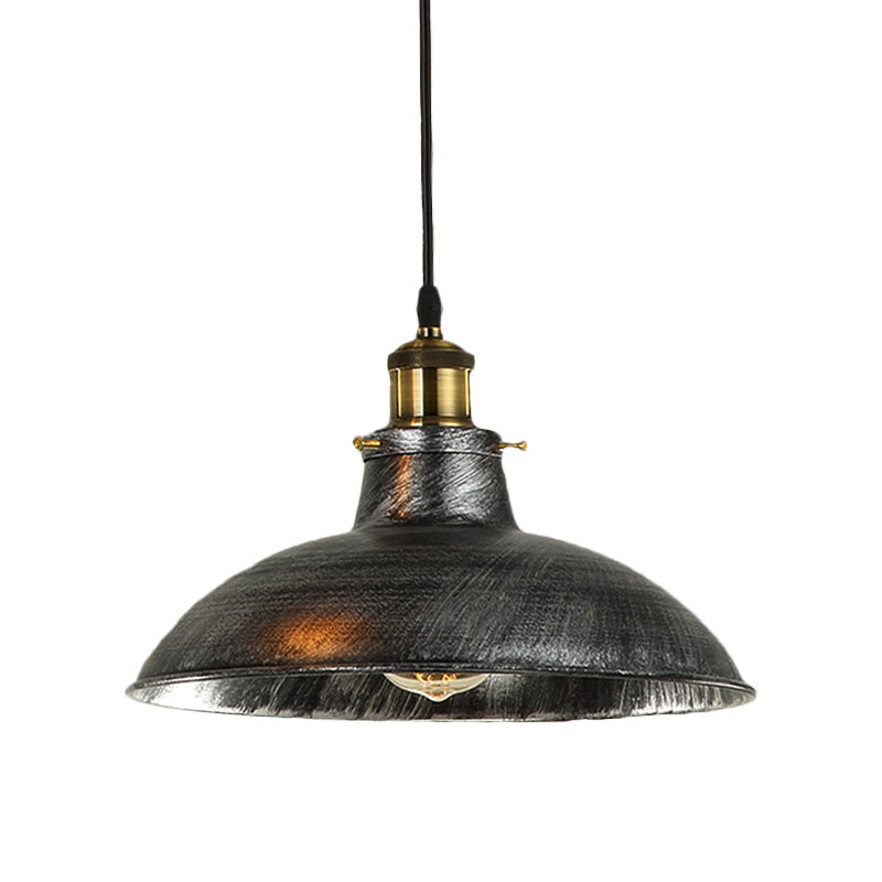 Antique Stylish Bowl Pendant Lamp 12"/14" W 1 Light Wrought Iron Hanging Fixture with Plug in Cord in Black/Grey Clearhalo 'Art Deco Pendants' 'Black' 'Cast Iron' 'Ceiling Lights' 'Ceramic' 'Crystal' 'Industrial Pendants' 'Industrial' 'Metal' 'Middle Century Pendants' 'Pendant Lights' 'Pendants' 'Rustic Pendants' 'Tiffany' Lighting' 768248