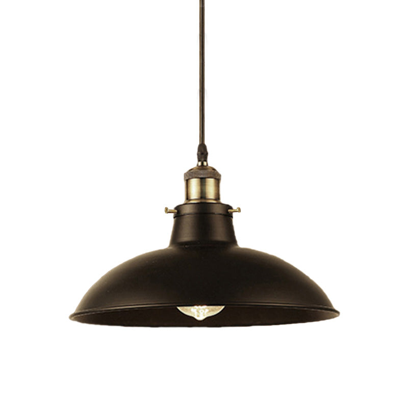Antique Stylish Bowl Pendant Lamp 12"/14" W 1 Light Wrought Iron Hanging Fixture with Plug in Cord in Black/Grey Clearhalo 'Art Deco Pendants' 'Black' 'Cast Iron' 'Ceiling Lights' 'Ceramic' 'Crystal' 'Industrial Pendants' 'Industrial' 'Metal' 'Middle Century Pendants' 'Pendant Lights' 'Pendants' 'Rustic Pendants' 'Tiffany' Lighting' 768252