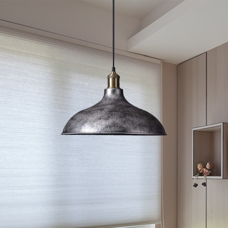 1 Bulb Pendant Lamp Vintage Style Bowl Metal Ceiling Light Fixture in Black/White for Restaurant Clearhalo 'Art Deco Pendants' 'Black' 'Cast Iron' 'Ceiling Lights' 'Ceramic' 'Crystal' 'Industrial Pendants' 'Industrial' 'Metal' 'Middle Century Pendants' 'Pendant Lights' 'Pendants' 'Rustic Pendants' 'Tiffany' Lighting' 768295