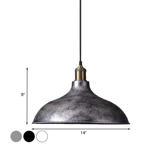 1 Bulb Pendant Lamp Vintage Style Bowl Metal Ceiling Light Fixture in Black/White for Restaurant Clearhalo 'Art Deco Pendants' 'Black' 'Cast Iron' 'Ceiling Lights' 'Ceramic' 'Crystal' 'Industrial Pendants' 'Industrial' 'Metal' 'Middle Century Pendants' 'Pendant Lights' 'Pendants' 'Rustic Pendants' 'Tiffany' Lighting' 768298
