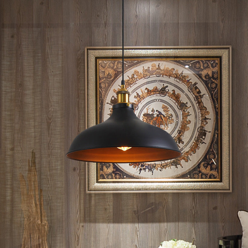 1 Bulb Pendant Lamp Vintage Style Bowl Metal Ceiling Light Fixture in Black/White for Restaurant Clearhalo 'Art Deco Pendants' 'Black' 'Cast Iron' 'Ceiling Lights' 'Ceramic' 'Crystal' 'Industrial Pendants' 'Industrial' 'Metal' 'Middle Century Pendants' 'Pendant Lights' 'Pendants' 'Rustic Pendants' 'Tiffany' Lighting' 768301