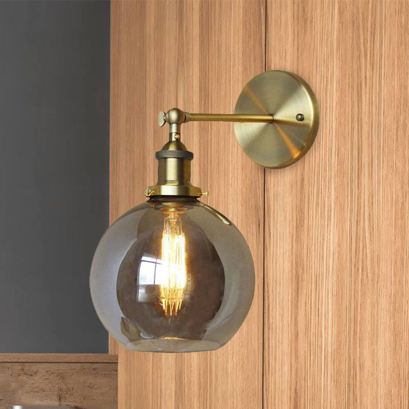 1 Light Bubble Shade Sconce Light Vintage Brass Smoked Glass Wall Lamp for Coffee Shop Clearhalo 'Art deco wall lights' 'Cast Iron' 'Glass' 'Industrial wall lights' 'Industrial' 'Middle century wall lights' 'Modern' 'Rustic wall lights' 'Tiffany' 'Traditional wall lights' 'Wall Lamps & Sconces' 'Wall Lights' Lighting' 768336
