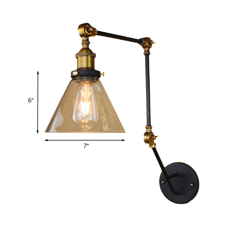 Vintage Tapered Wall Lighting Fixture 1 Bulb Clear Glass Sconce Light in Brass with Extendable Arm Clearhalo 'Art deco wall lights' 'Cast Iron' 'Glass' 'Industrial wall lights' 'Industrial' 'Middle century wall lights' 'Modern' 'Rustic wall lights' 'Tiffany' 'Traditional wall lights' 'Wall Lamps & Sconces' 'Wall Lights' Lighting' 768344